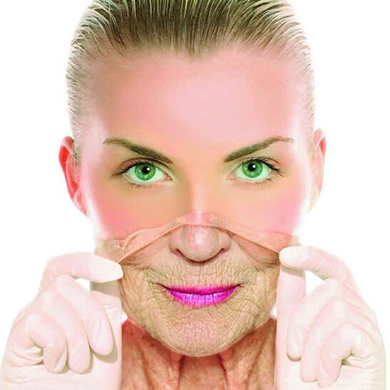 An adult woman gets wrinkles on her face with home remedies